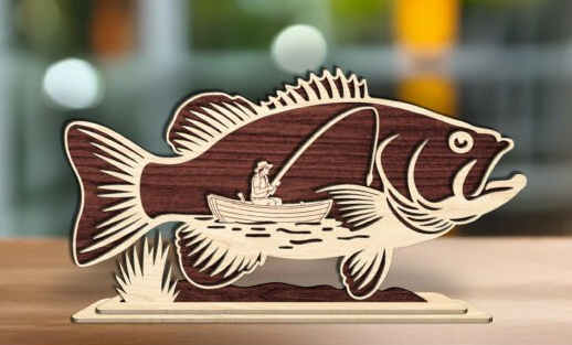 Fishing Scene Wooden Art