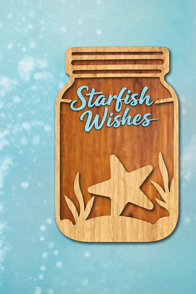 Starfish Wishes – Coastal Jar Wood Art