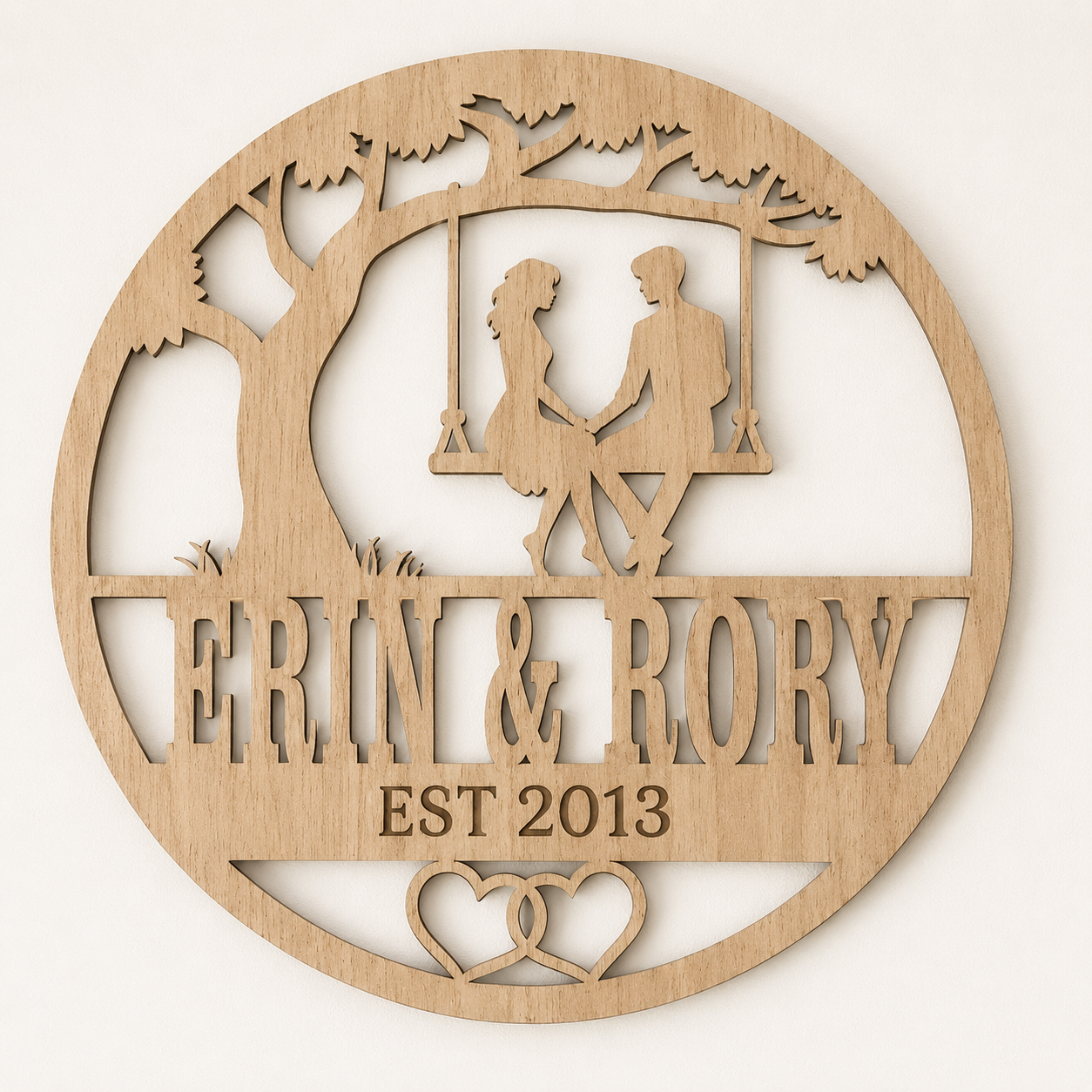 Personalized Couple Swing Plaque – Oak Finish